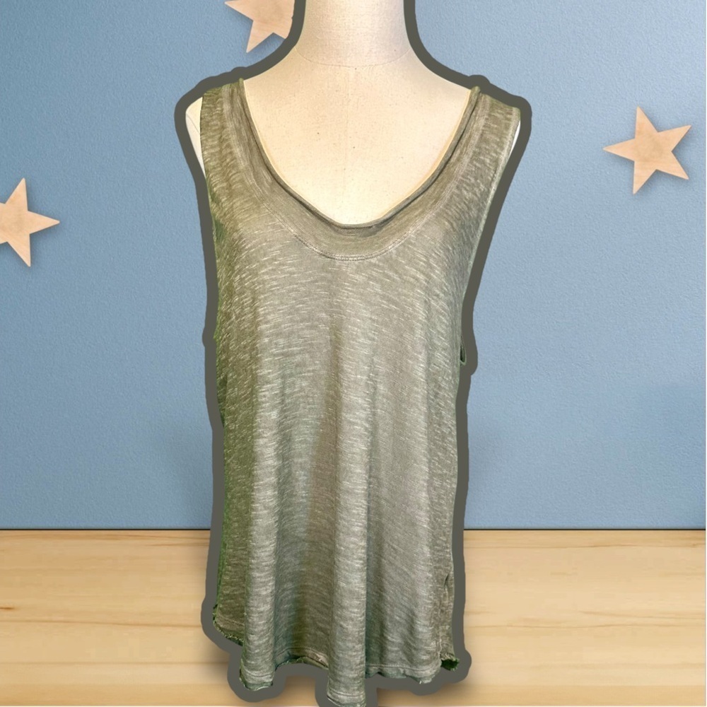 We The Free Burnout Style Scoopneck Loose Tank Top in Olive Green Marled XS